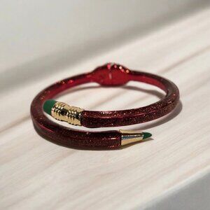 New Teacher Betsey Johnson Open Hinge Red Glitter Pencil Bracelet Jewelry